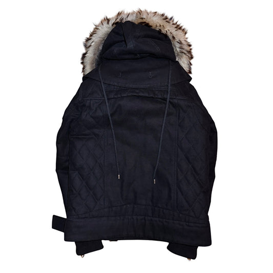 Balmain AW13 quilted raccoon trimmed bondage jacket