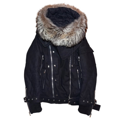 Balmain AW13 quilted raccoon trimmed bondage jacket
