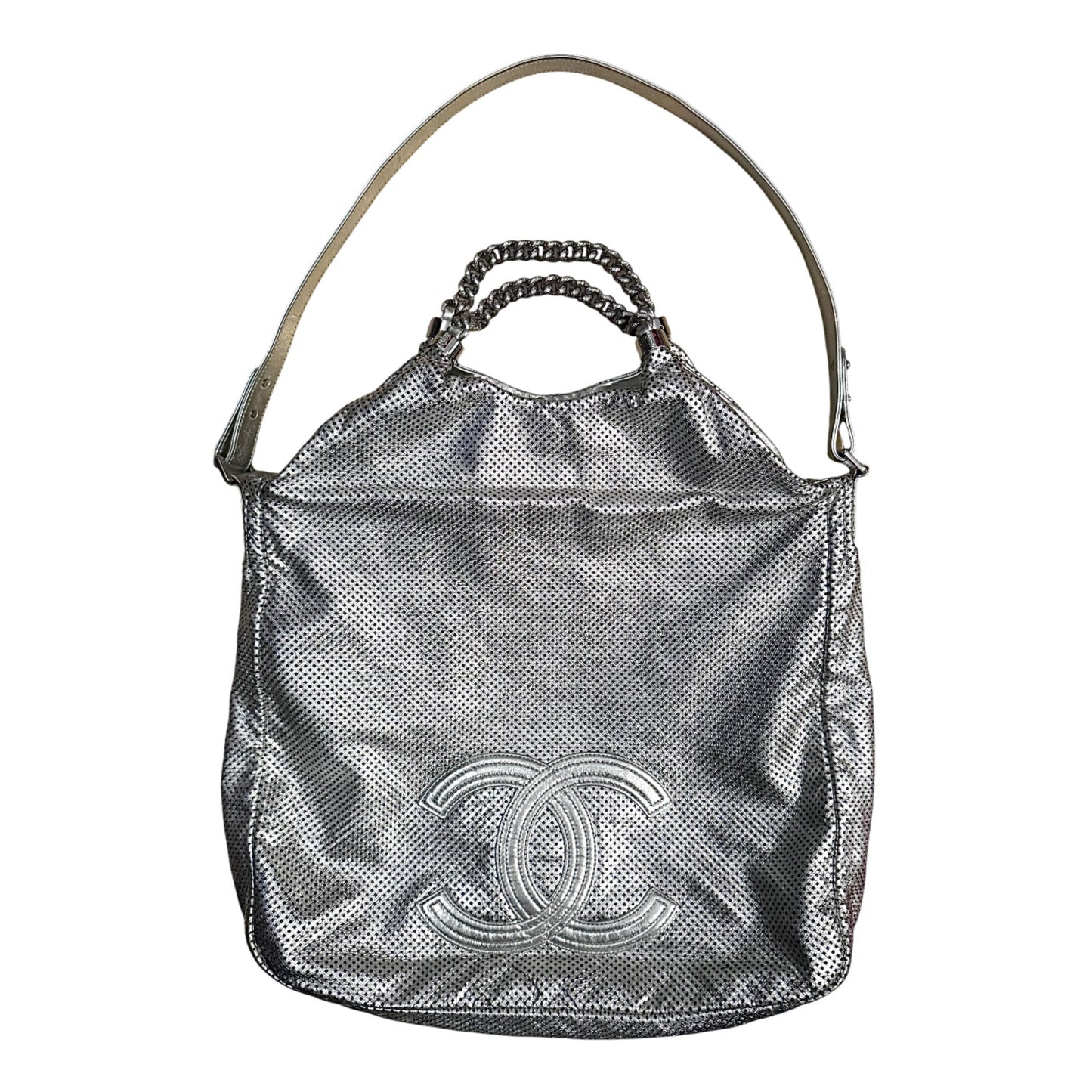 Chanel SS08 silver perforated Rodeo Drive tote bag