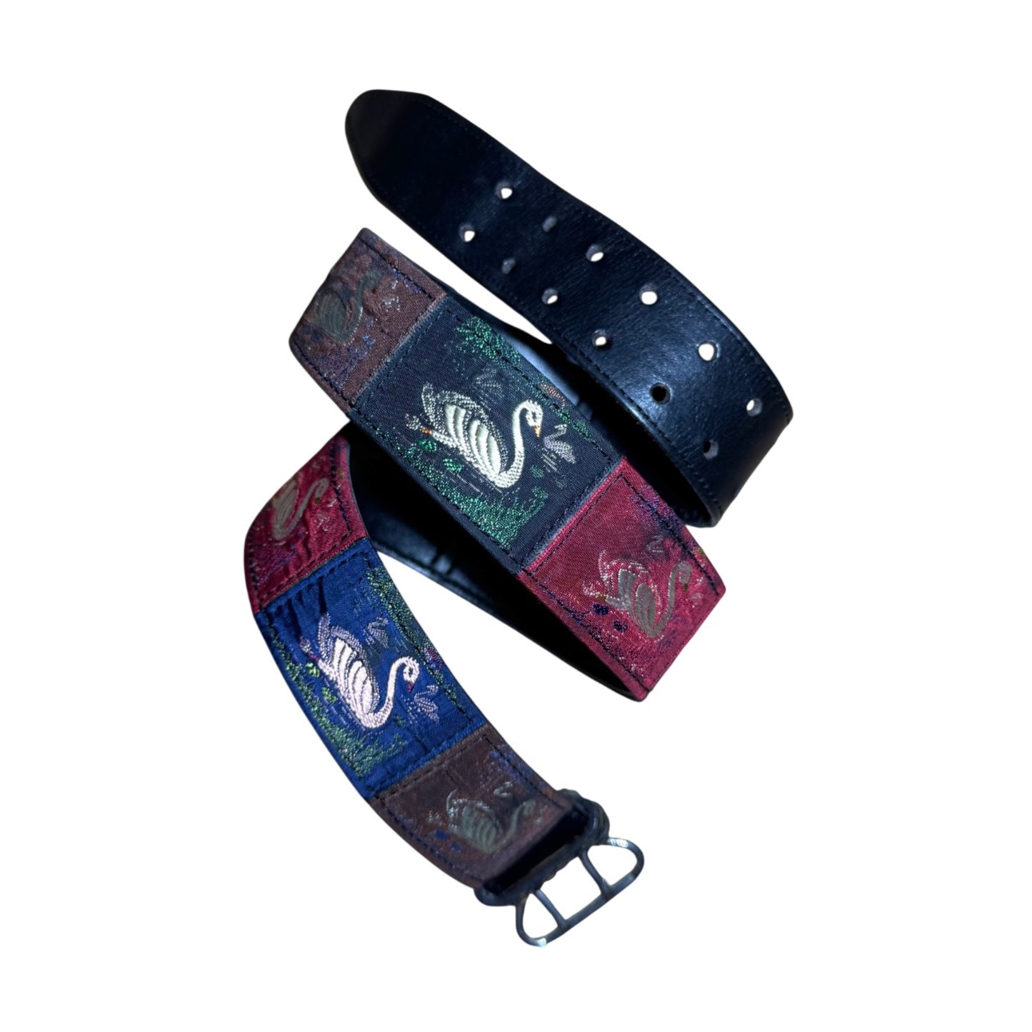 80's Jean Paul Gaultier by Gibo swan embroidery leather belt