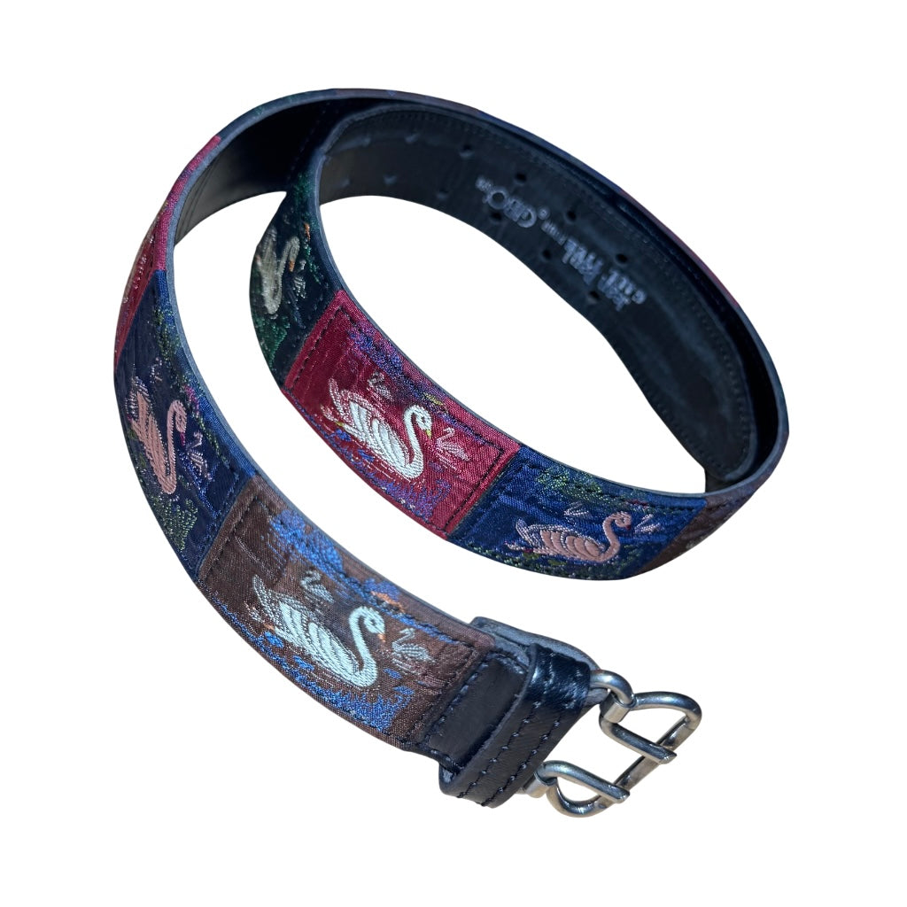 80's Jean Paul Gaultier by Gibo swan embroidery leather belt