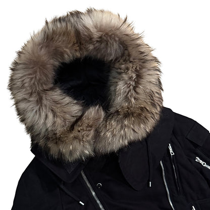 Balmain AW13 quilted raccoon trimmed bondage jacket