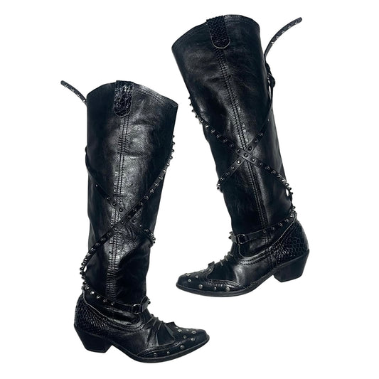 Junya Watanabe x CDG AW06 studded knee-high leather boots