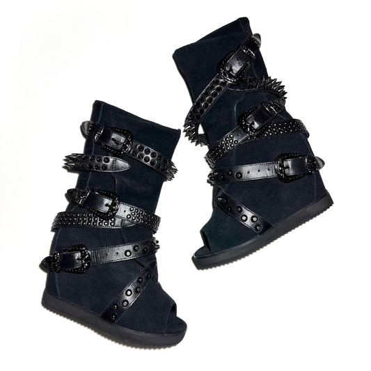 Miharayasuhiro SS06 belted open toe wedge boots