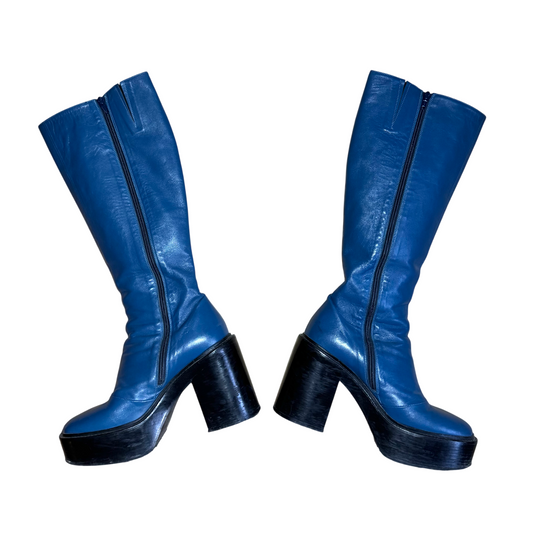 A.F. Vandevorst blue knee-high platform boots