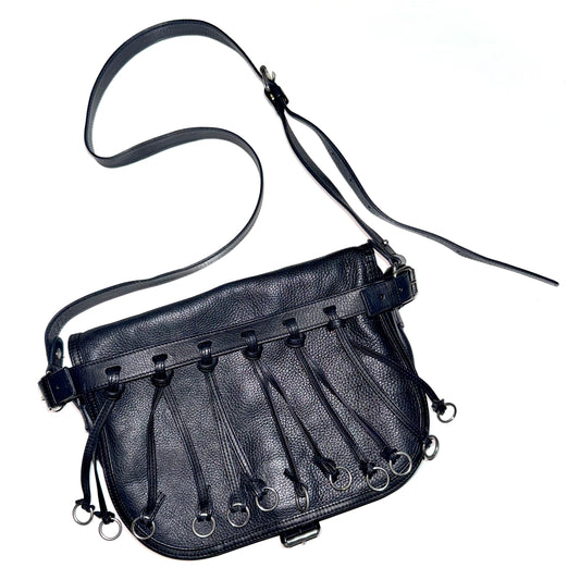Balmain fringe O-ring leather messenger bag