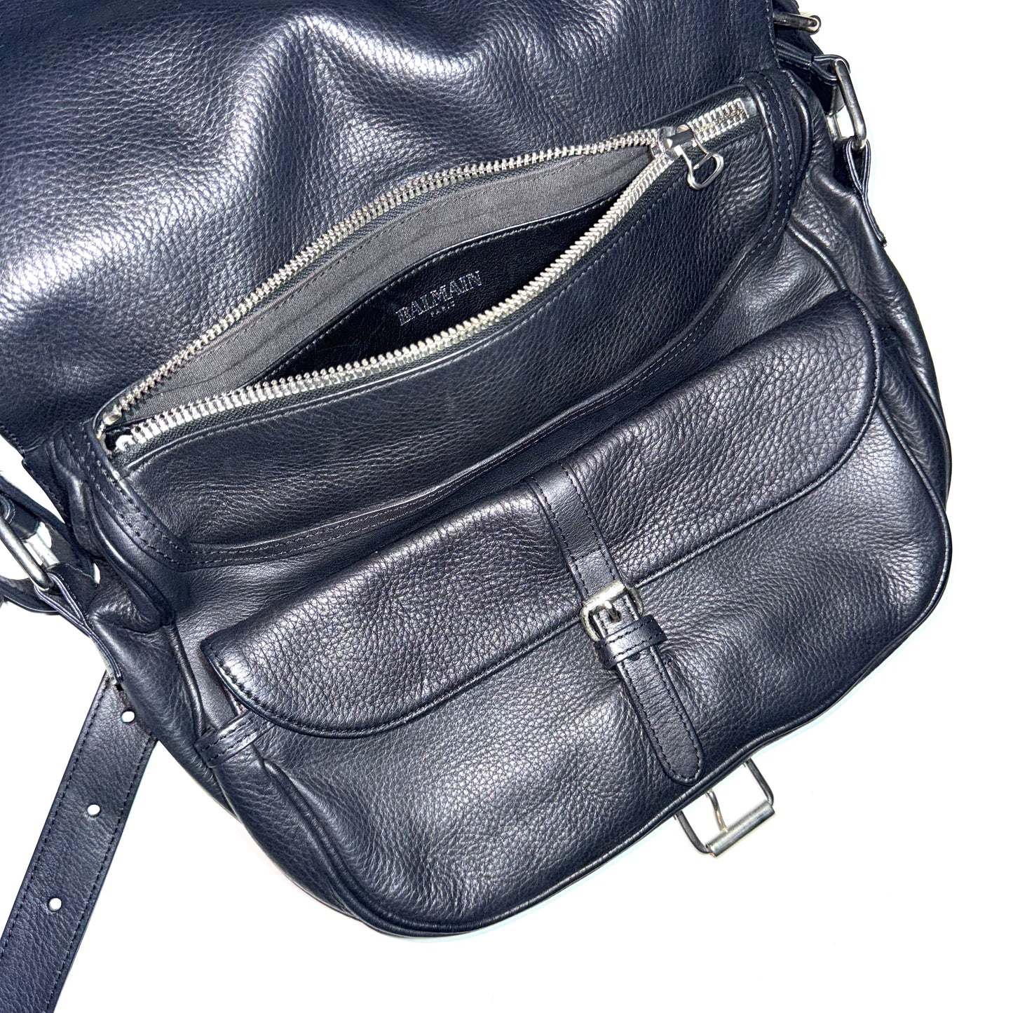 Balmain fringe O-ring leather messenger bag