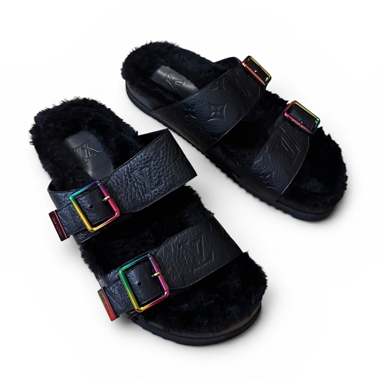 Louis Vuitton Mirabeau fur leather sandals