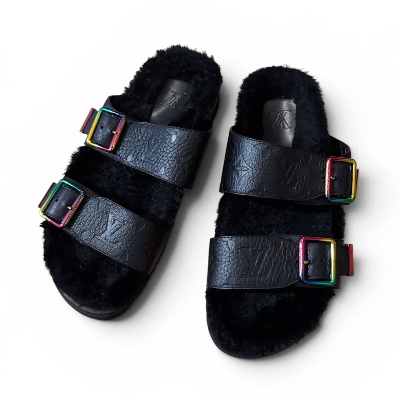 Louis Vuitton Mirabeau fur leather sandals