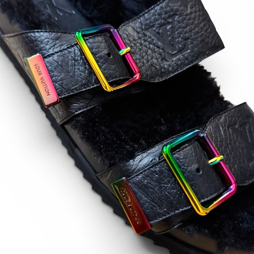 Louis Vuitton Mirabeau fur leather sandals