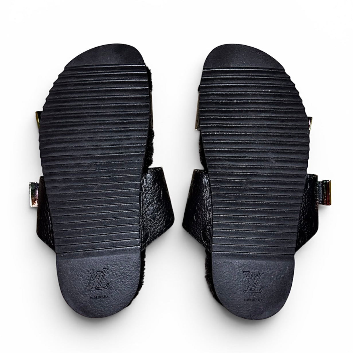 Louis Vuitton Mirabeau fur leather sandals