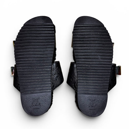 Louis Vuitton Mirabeau fur leather sandals